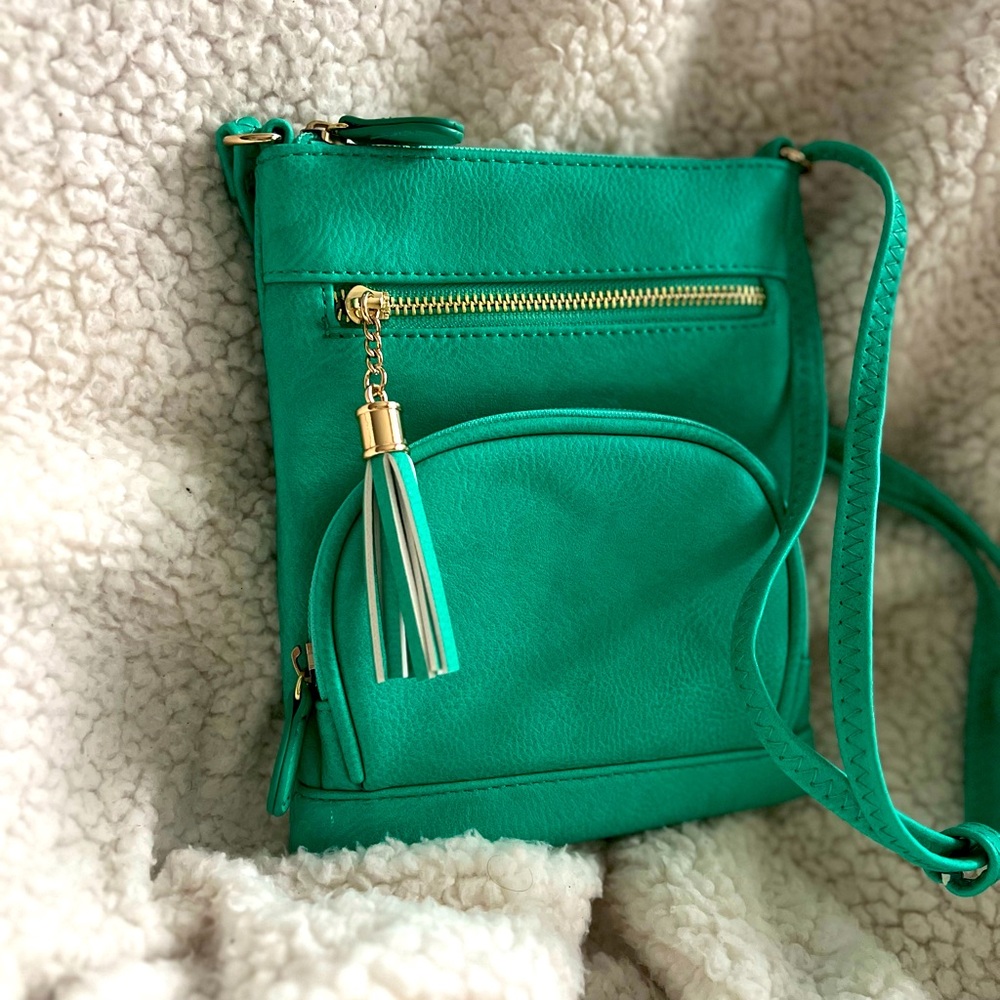 Turquoise three zipper crossbody
